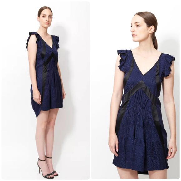 Balenciaga Silk Y2K Jacquard Ruffled Silk Dress 2009 Collection Navy & Black 🖤 6 - Picture 1 of 10